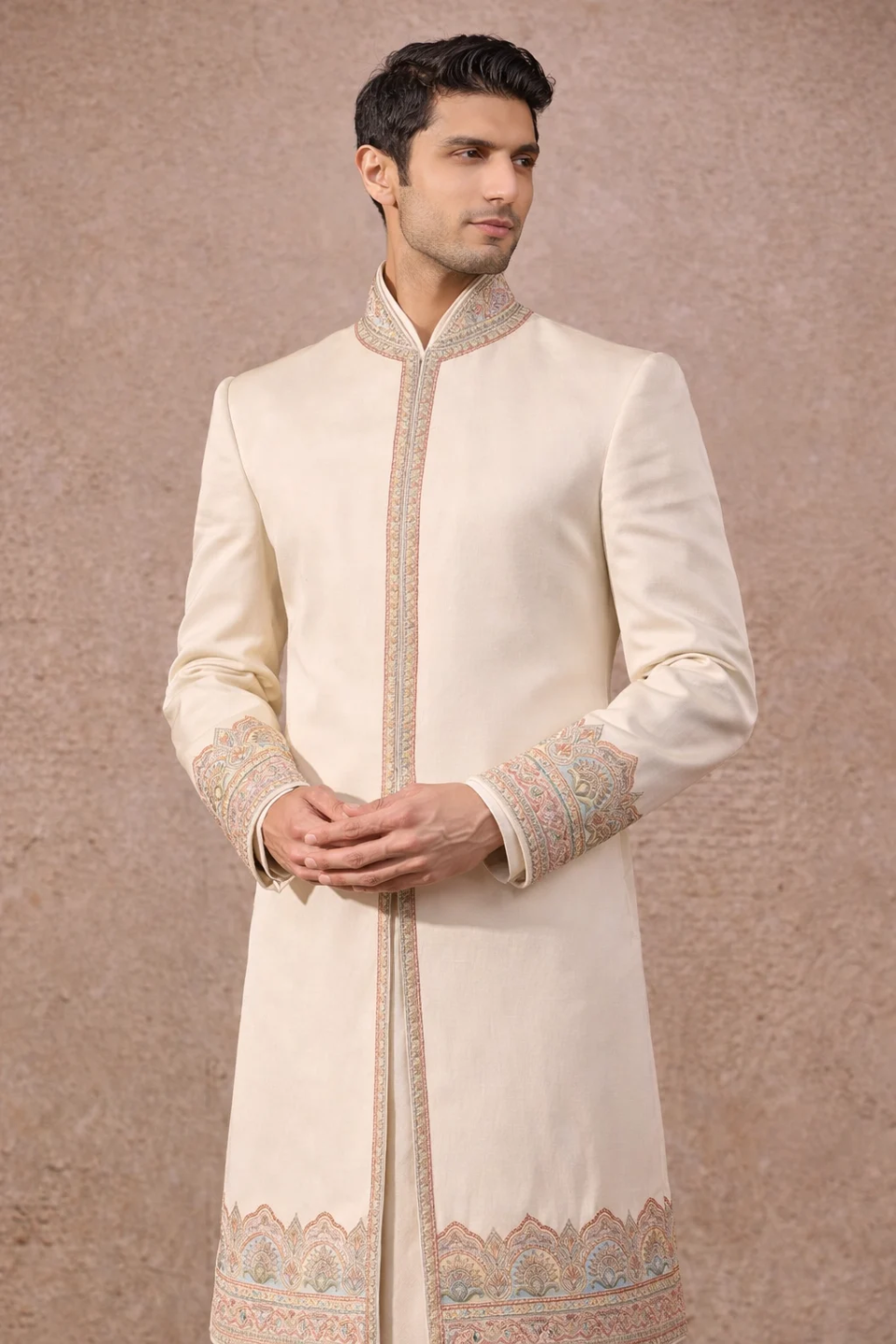 handwork ivory sherwani