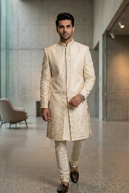 ivory embroidered sherwani for groom wedding