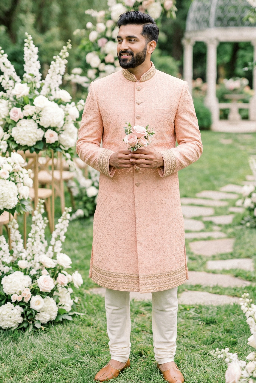 peach pink Indo Western sherwani for men