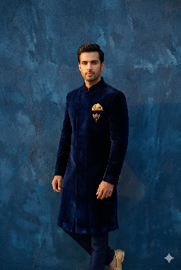 navy blue wedding sherwani for groom