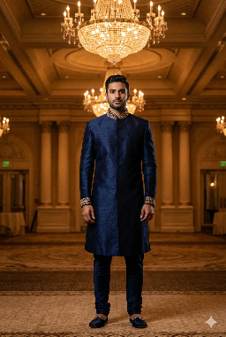 navy blue wedding sherwani for groom