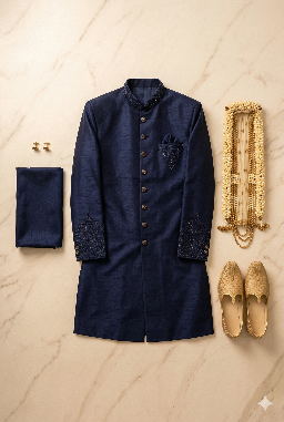 navy blue wedding sherwani for groom
