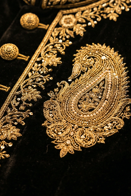 black velvet sherwani with gold embroidery