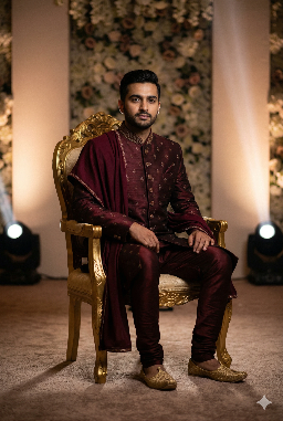 maroon velvet sherwani groom wedding outfit