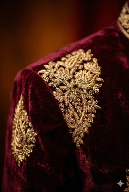 maroon velvet sherwani groom wedding outfit