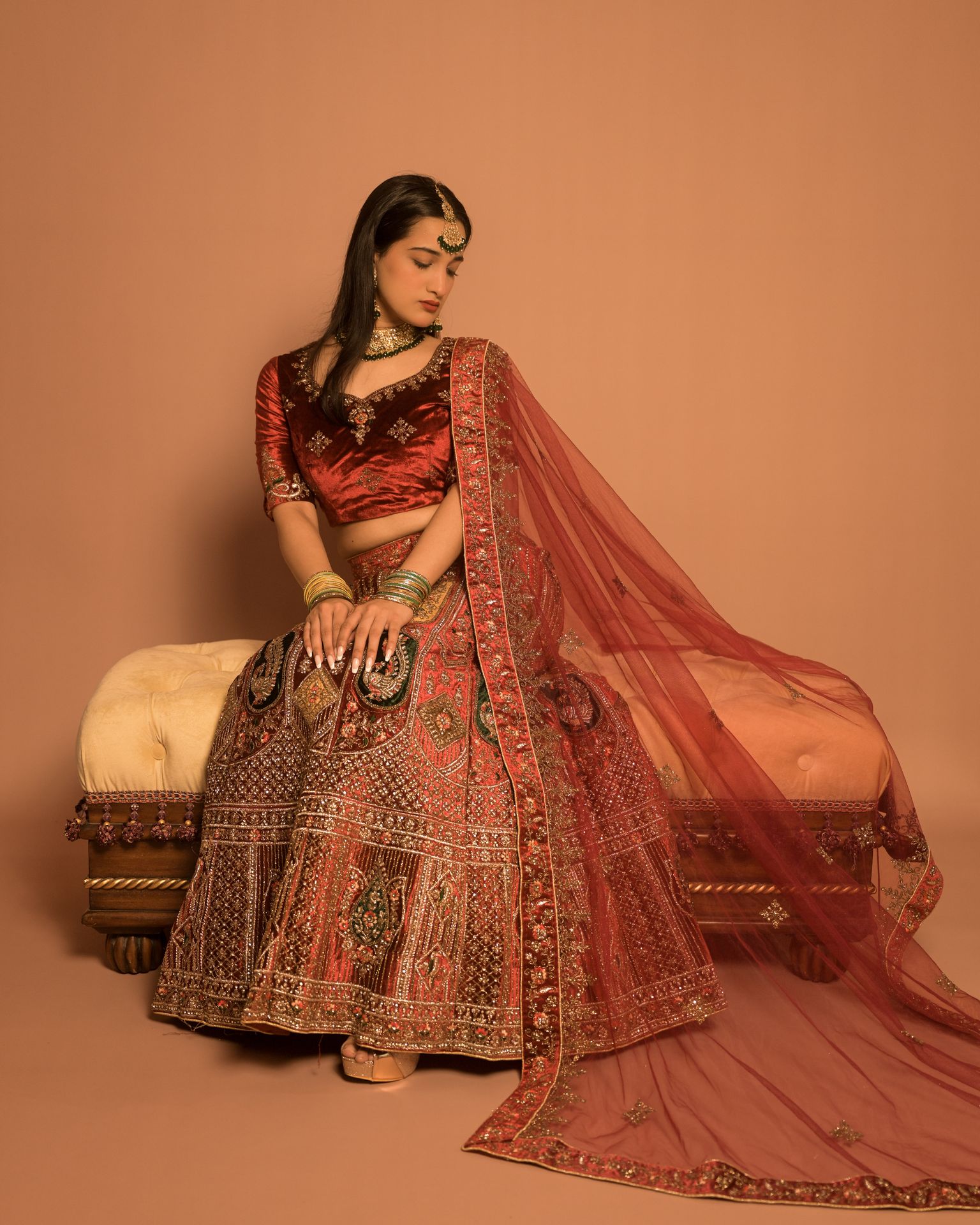 red lehenga
