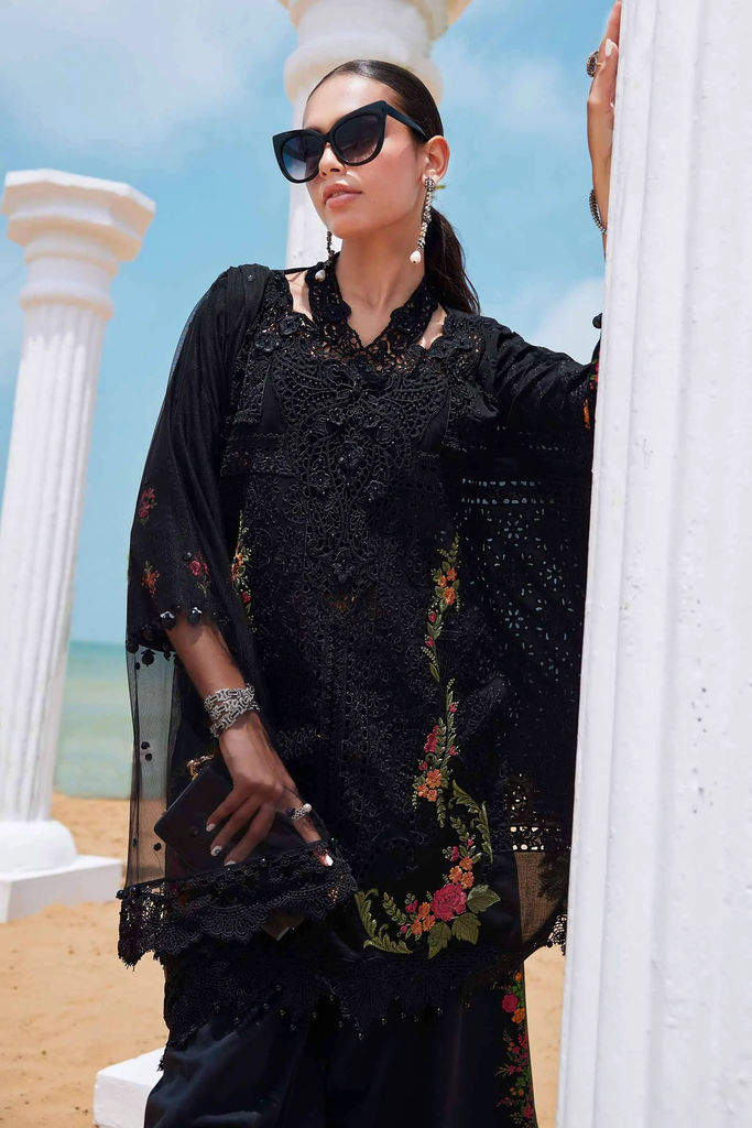 Elegant Black Lawn Designer Dress with Floral Embroidery & Lace Details 2.webp