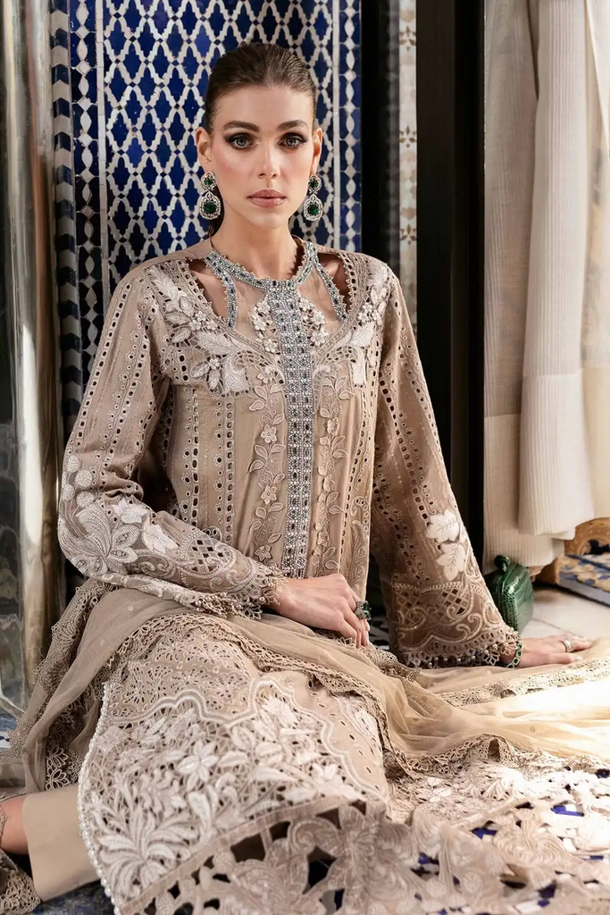Elegant Beige Embroidered Lawn Designer Dress with Chiffon Dupatta 2.webp