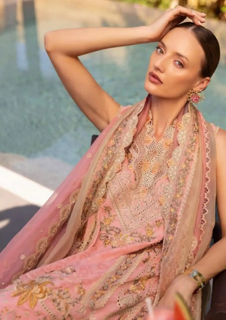 Elegant Blush Pink Embroidered Salwar Kameez in Tropical Luxury Setting 2.webp