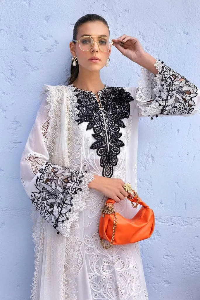 White & Black Contrast Embroidered Lawn Suit 2.webp