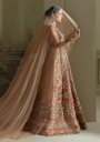 Champagne Gold Floral Embroidered Bridal Gown with Flared Skirt & Dupatta 3.webp