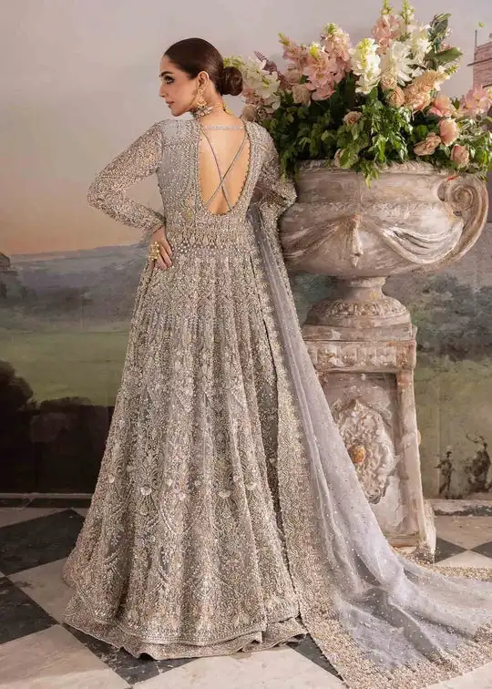 Silver Grey Embroidered Bridal Gown with Flared Skirt & Dupatta – Luxury Designer Wedding Dress 3.webp