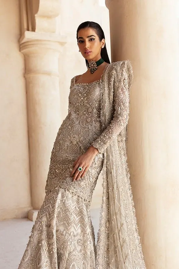 Champagne Gold Embroidered Gharara Set with Dupatta – Luxury Designer Party Wear 2.webp