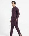 Deep Plum Shalwar Kameez | Deep Plum 100% Cotton Shalwar Kameez for Men – Band Collar with Stud Detail 2.webp