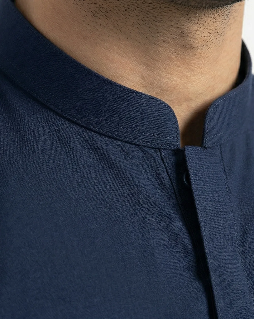 Navy Blue Shalwar Kameez | Navy Blue 100% Cotton Shalwar Kameez for Men – Band Collar Traditional 3.webp