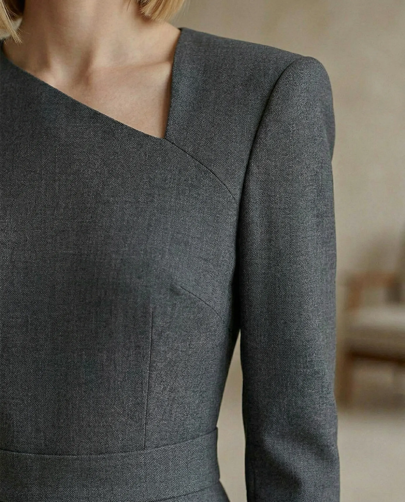Charcoal Grey Tailored Jumpsuit | Charcoal Grey Asymmetric Neckline Jumpsuit for Women – Long Sleeve Tailored Formal One-Piece 3.webp