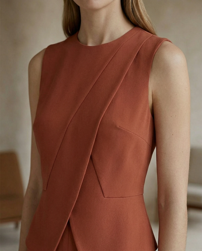 Terracotta Origami Detail Jumpsuit | Terracotta Sleeveless Origami Detail Jumpsuit for Women – Structured Wide-Leg Statement One-Piece 3.webp