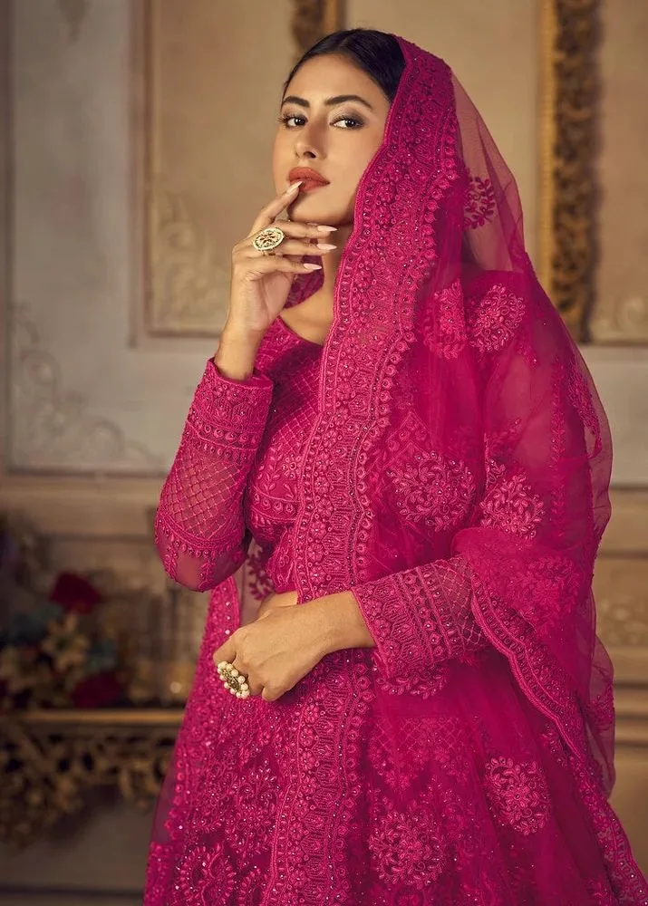 Fuchsia Pink Embroidered Net Anarkali Lehenga Gown 2.webp