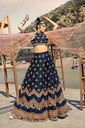 Navy Blue Silk Lehenga with Multicolor Resham Embroidery and Peach Dupatta 3.webp