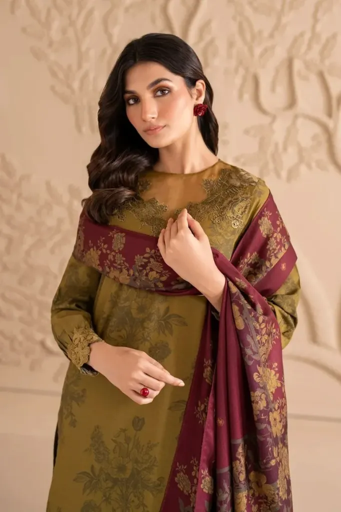 Olive Green Floral Printed Lawn Suit with Contrast Dupatta (3).webp