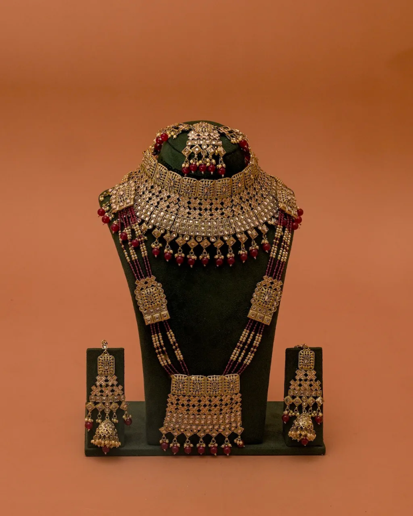 Royal Maroon Layered Kundan Bridal Choker & Long Haar Set