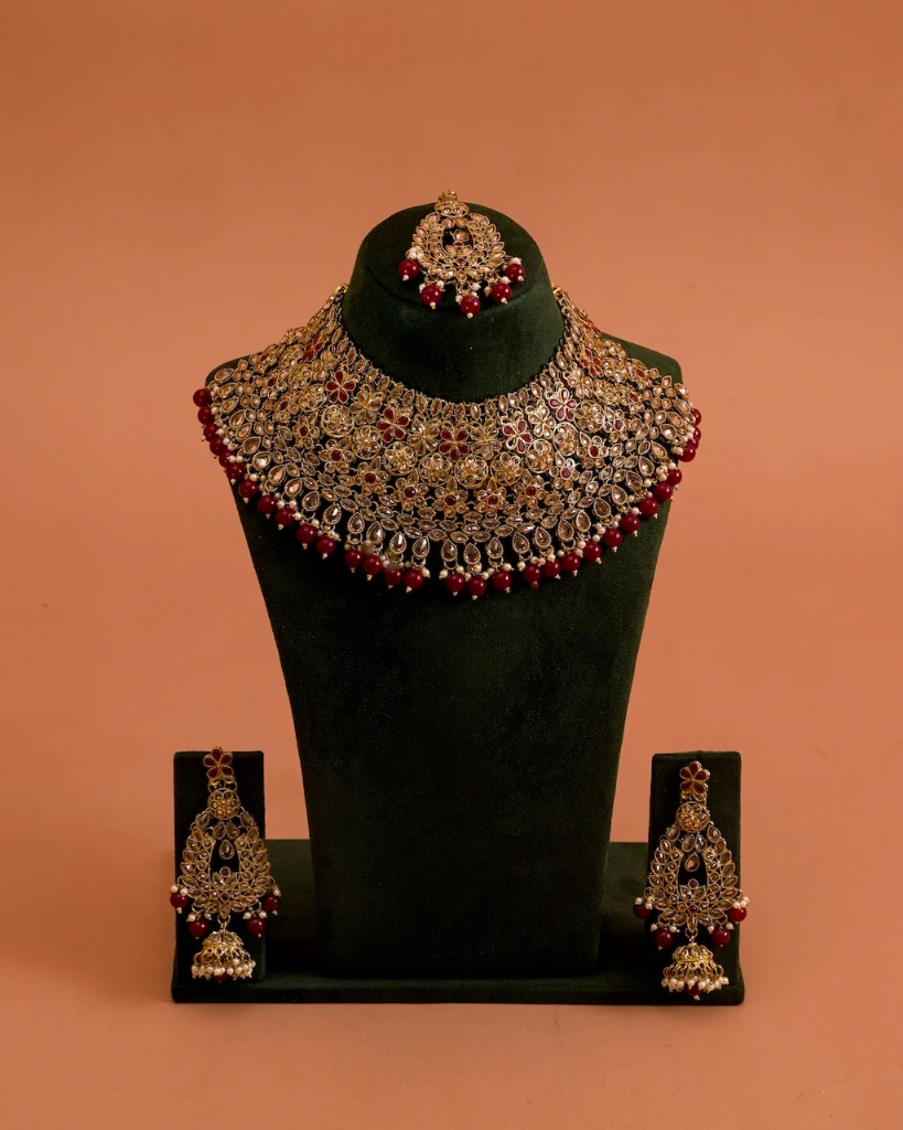 Grand Floral Heavy Polki & Ruby Red Bridal Choker Set