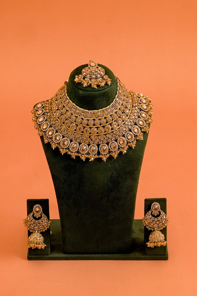 Antique Gold Layered Polki Bridal Choker Set