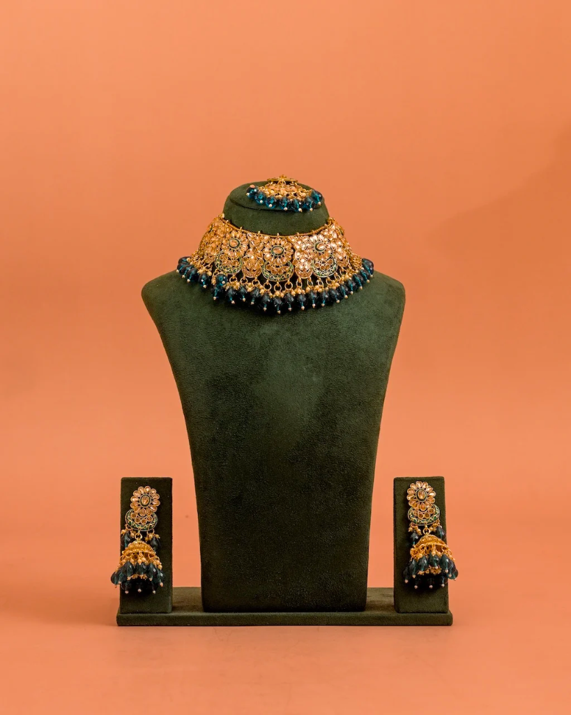 Heritage Kundan & Teal Blue Drop Choker Set