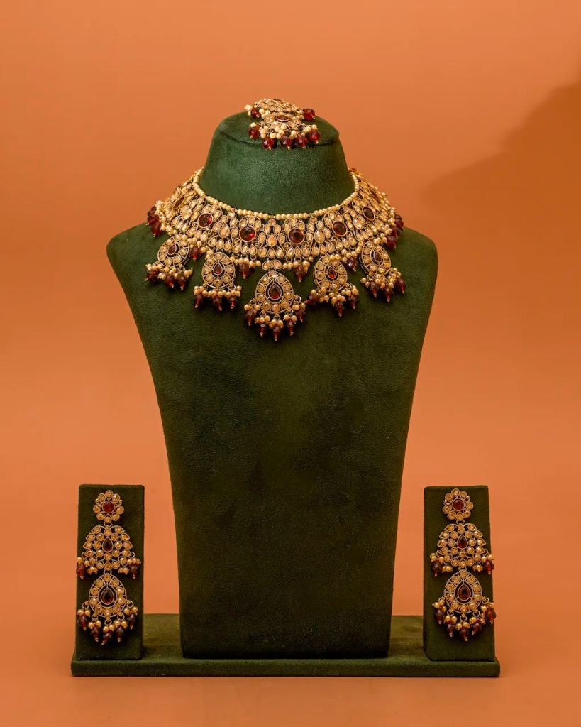 Classic Maroon Stone & Pearl Traditional Kundan Choker Set