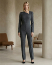 Charcoal Grey Tailored Jumpsuit | Charcoal Grey Asymmetric Neckline Jumpsuit for Women – Long Sleeve Tailored Formal One-Piece