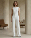 White Sleeveless Jumpsuit | White Sleeveless Wide-Leg Jumpsuit for Women – Crew Neck Tailored Formal One-Piece