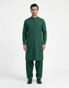 Emerald Green Shalwar Kameez | Emerald Green 100% Cotton Shalwar Kameez for Men – Band Collar Traditional