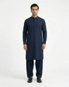 Navy Blue Shalwar Kameez | Navy Blue 100% Cotton Shalwar Kameez for Men – Band Collar Traditional