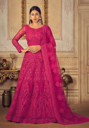 Fuchsia Pink Embroidered Net Anarkali Lehenga Gown