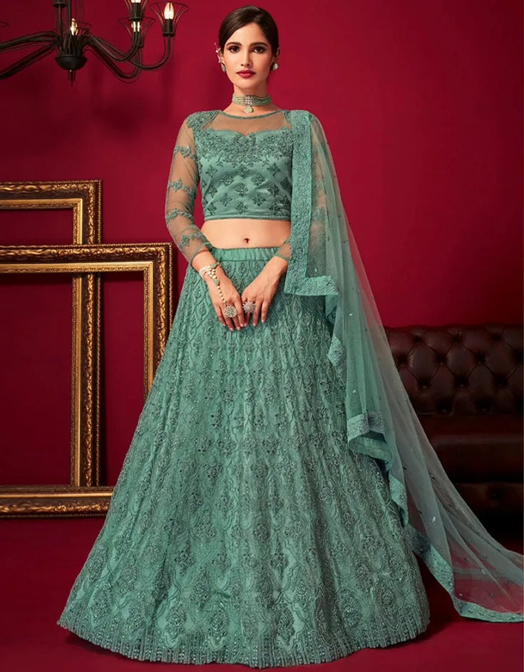 Silver Sage Embroidered Net Lehenga Choli (S)