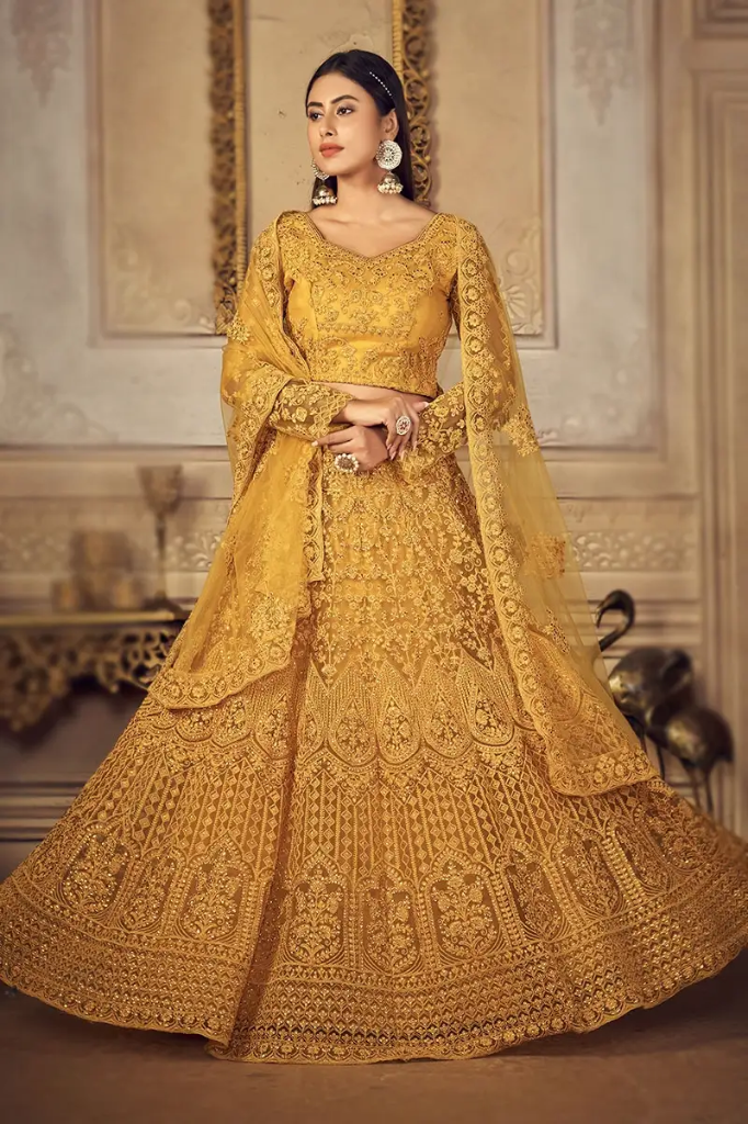 Mustard Yellow Haldi Lehenga with Heavy Gold Zari Embroidery