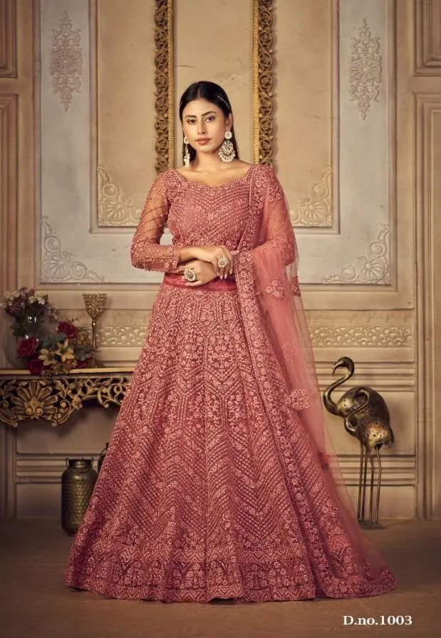 Dusty Mauve Blush Lehenga Choli with Subtle Floral Embroidery (S)