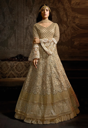 Champagne Gold Anarkali Lehenga Gown with Heavy Zari Embroidery