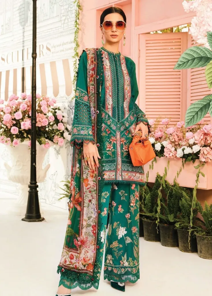 Emerald Green Floral Embroidered Lawn Suit