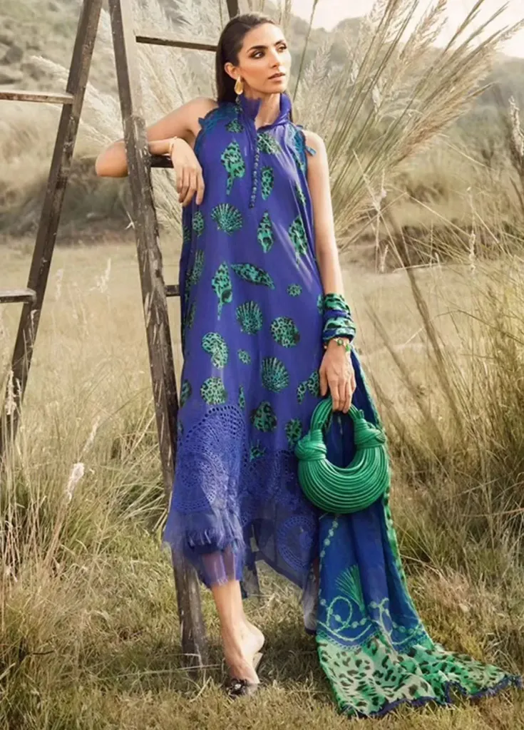 Royal Blue Seashell Printed Lawn Suit