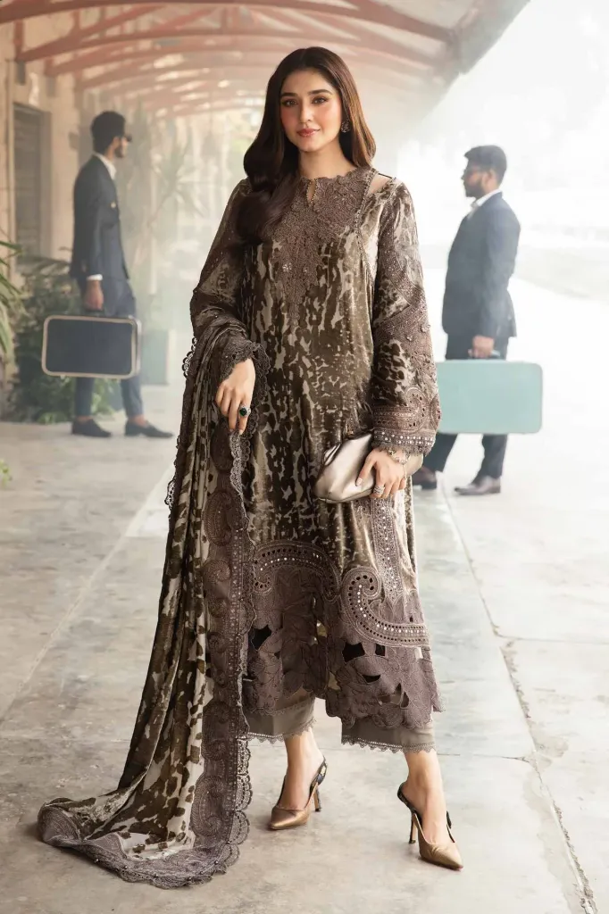 Mocha Brown Embroidered Luxury Lawn Suit (S)
