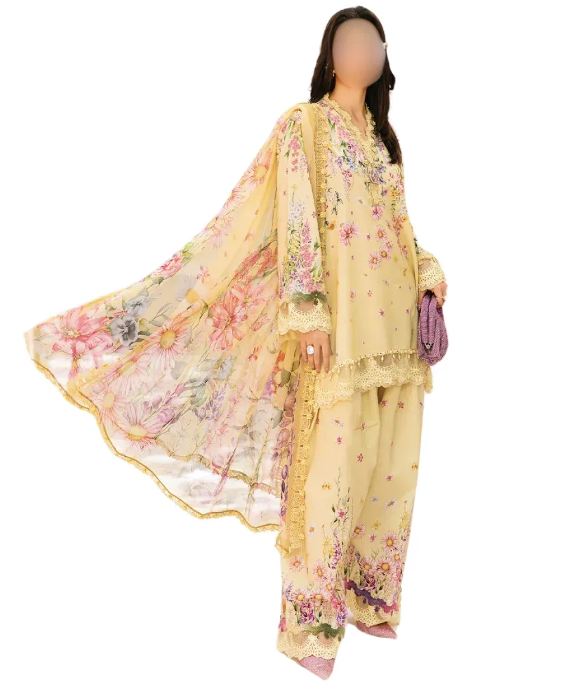 Butter Yellow Floral Printed Lawn Suit