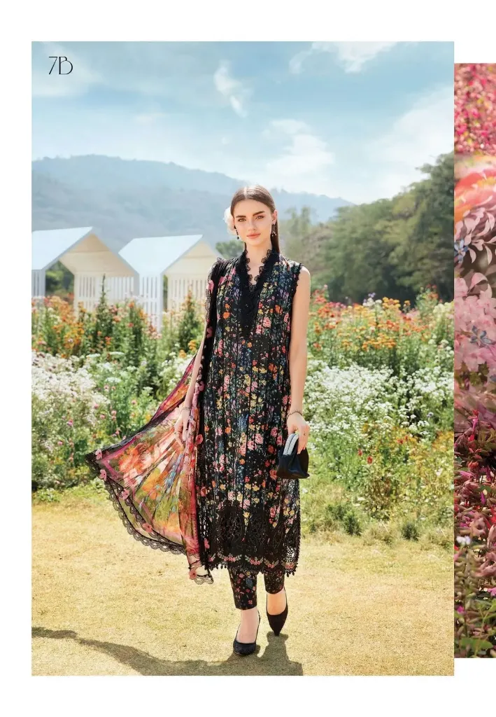 Black Multicolor Floral Printed Lawn Suit