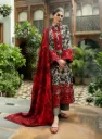 Grey & Red Floral Embroidered Lawn Suit