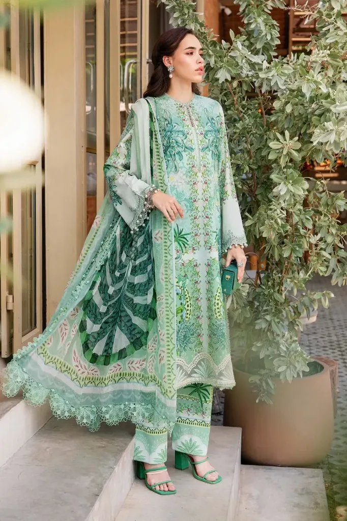 Mint Green Botanical Printed Lawn Suit (S)