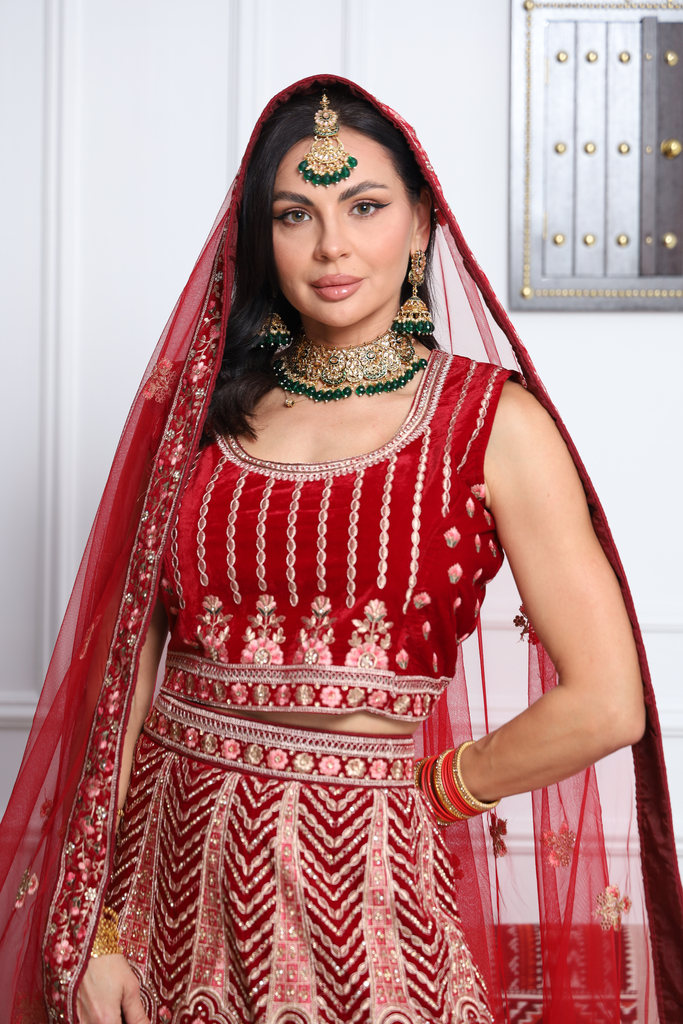 Royal Velvet Lehenga Set – Luxury Embroidered Bridal & Wedding Wear (S)