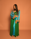 Pure Raw Silk Jalabiya – Handcrafted Elegance in Emerald & Turquoise