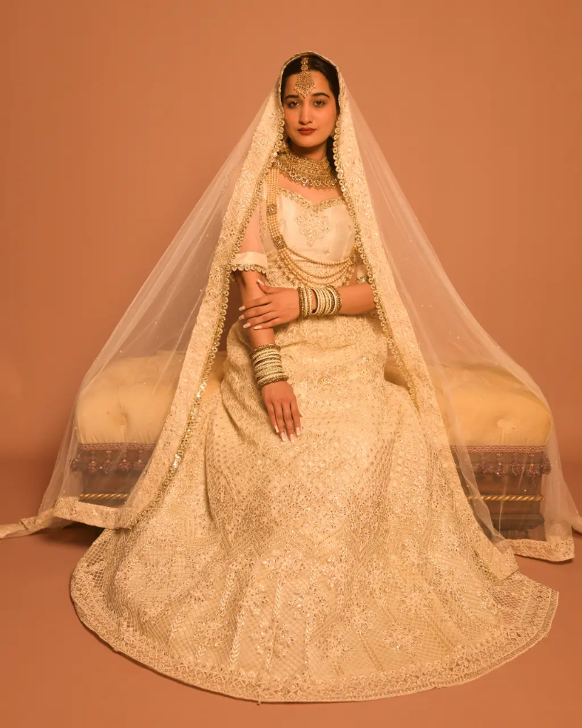 White Heritage Bridal Lehenga with Hand Embroidery