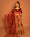 Bridal Red Velvet Lehenga Choli for Women with Heavy Zari Embroidery & Net Dupatta
