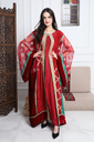 Luxury Red Pure Silk Jalabiya with Gold Embroidered Trim